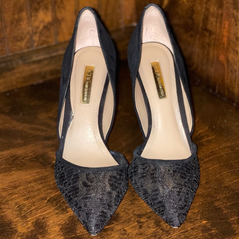 Lace/suede heels